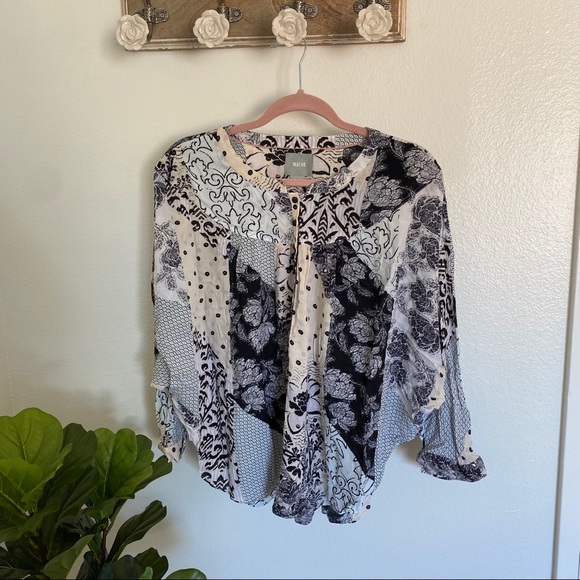 Anthro Maeve Linden Patchwork Batwing Blouse M - Picture 3 of 8